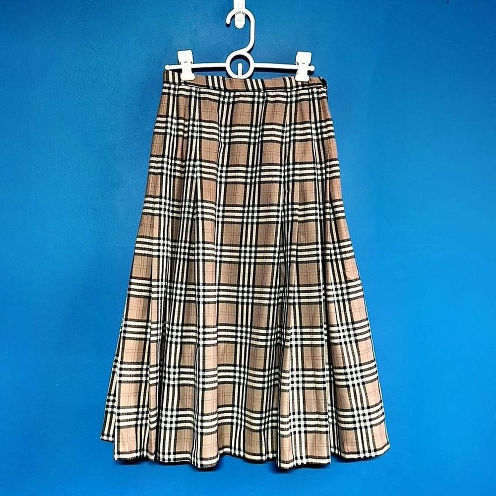 Vintage Pendleton Plaid Wool Skirt Women's Size 6 Petite Brown Pleated Preppy